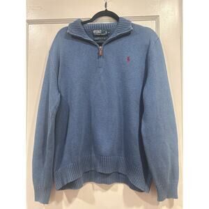 Vtg Polo Ralph Lauren 1/4 Zip Sweater Blue Men's Size XL Knit Pullover Cotton